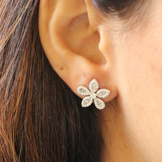 Five Petal Floral Cz Studs