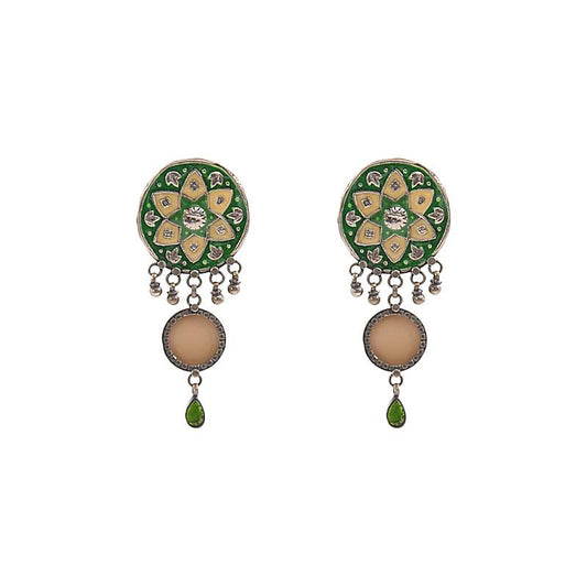 GREEN IVORY ENAMEL EARRINGS
