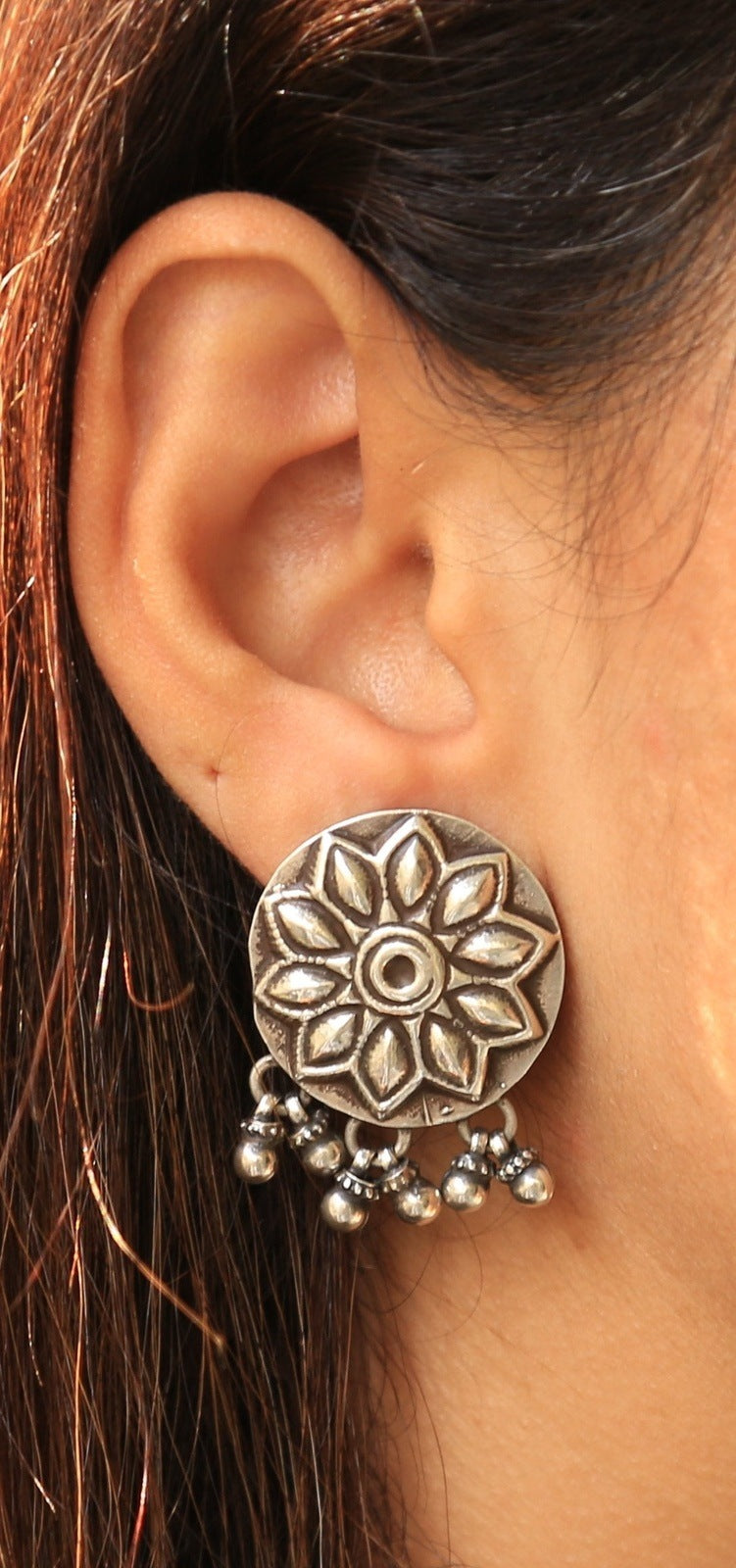 Life Flower Oxidize Silver Earrings