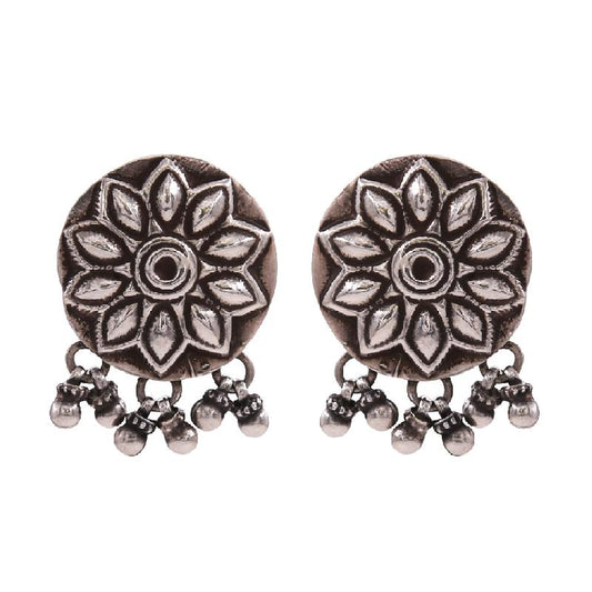 Life Flower Oxidize Silver Earrings