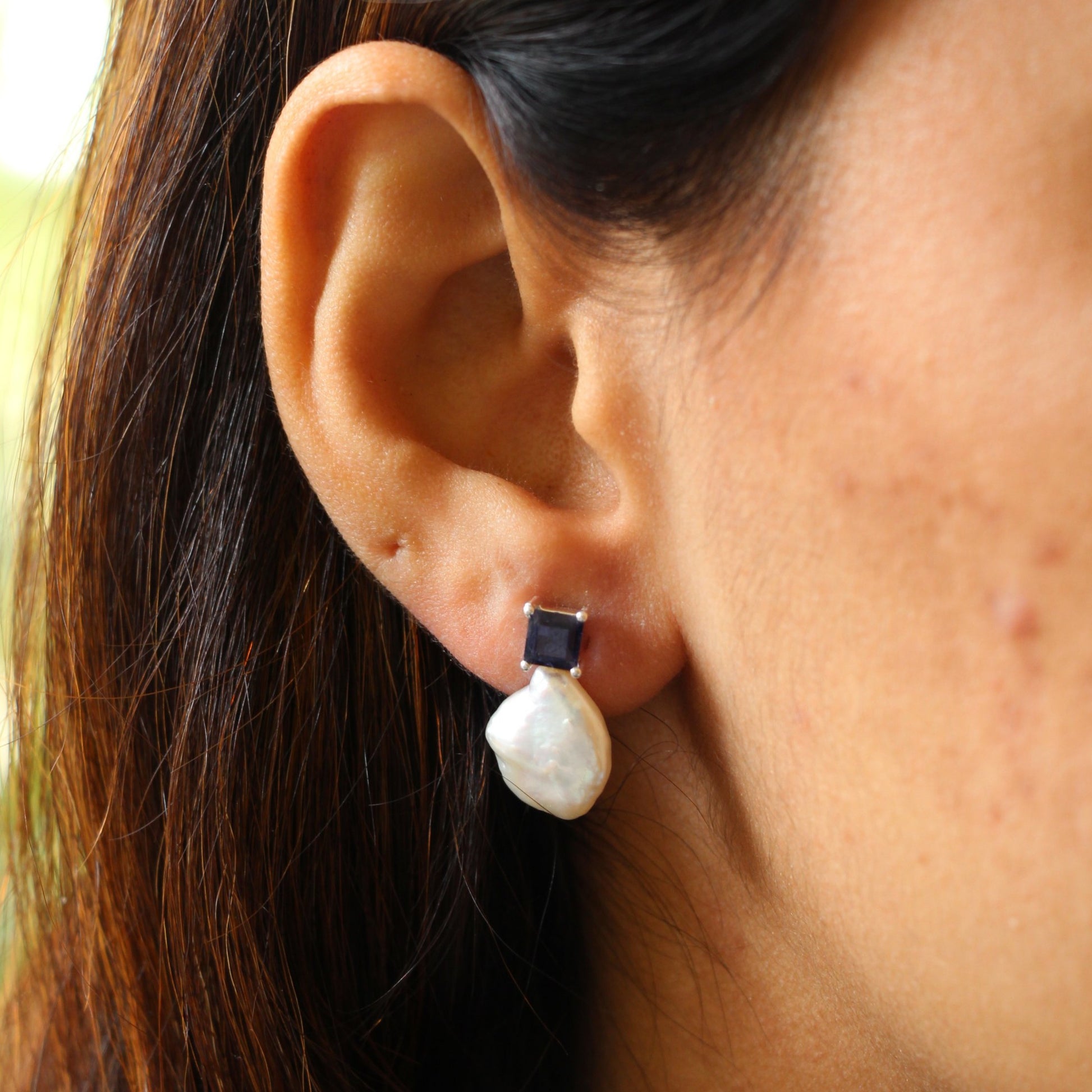 Pearl & Blue Stud Earrings