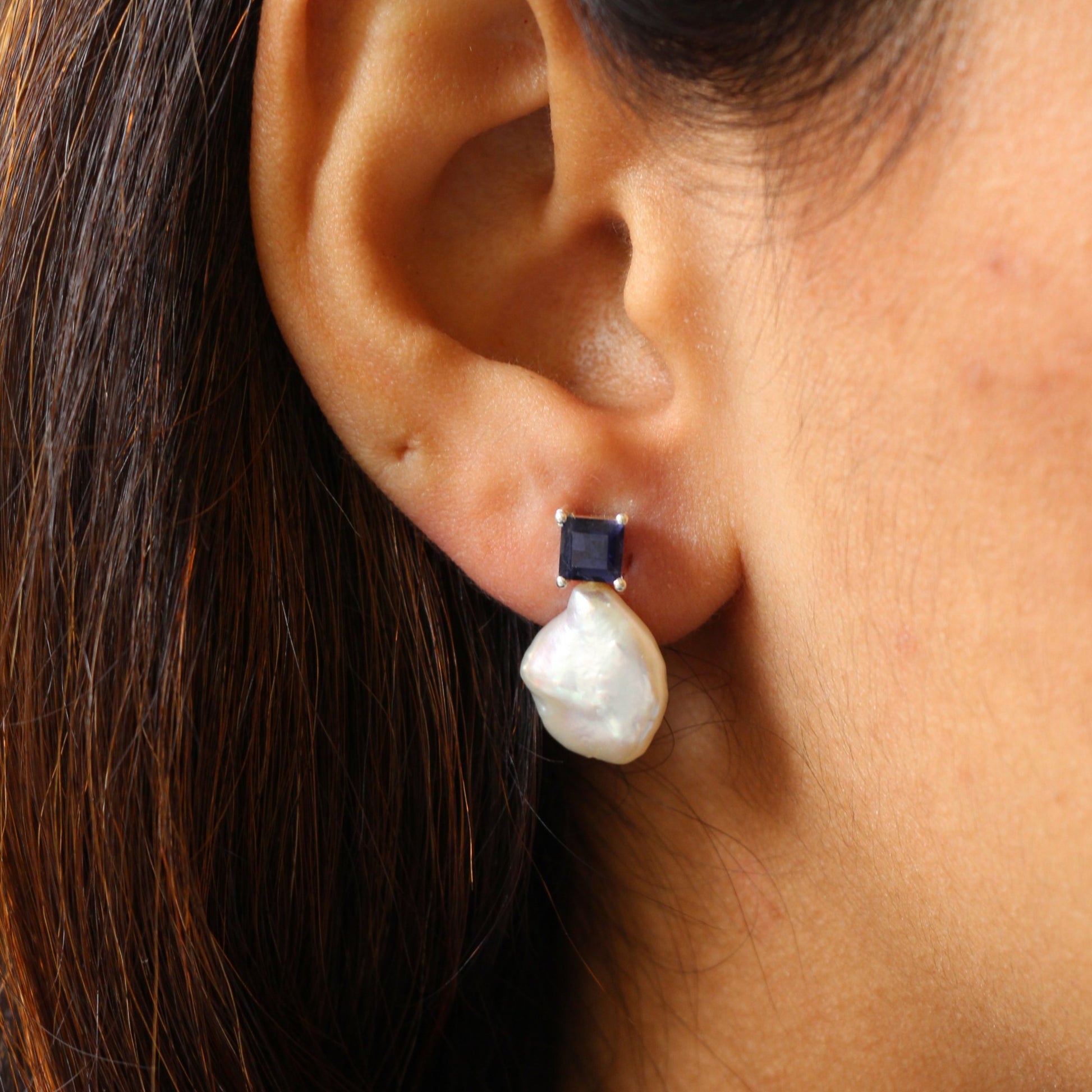 Pearl & Blue Stud Earrings