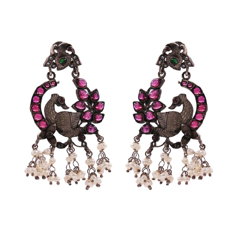 Supriya Peacock Kundan & Pearl Earrings