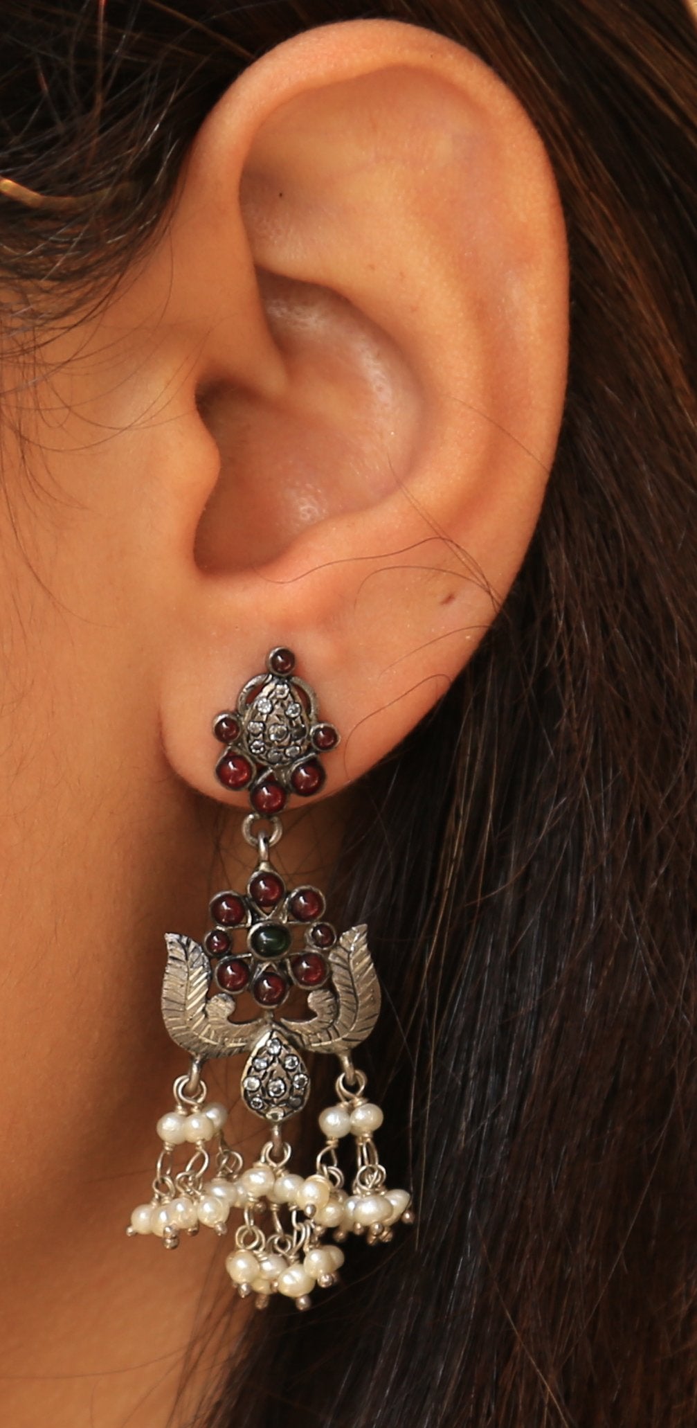 Deepali Ethnic Silver Long Earrings
