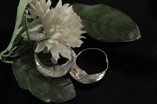 Texture Wildflower Silver Hoop Earrings