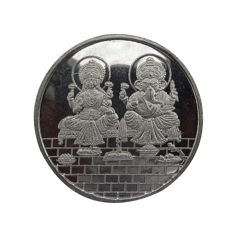 Silver Coin - Lord Ganesha and Goddess Laxmi