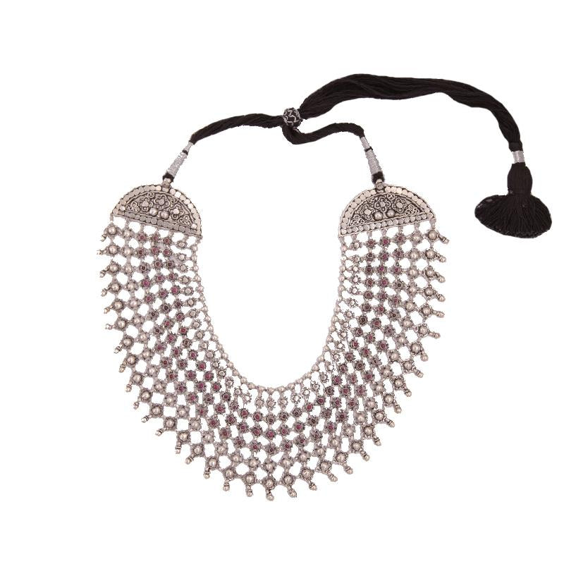 SILVER ROUND JHALLI NECKLACE