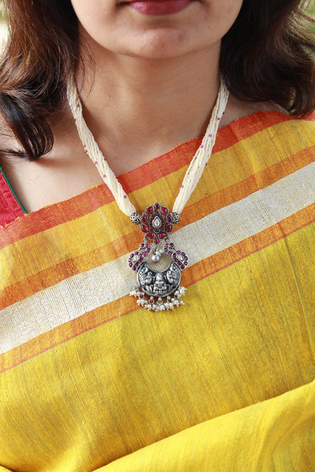 Lakshmi Temple Necklace with Pearls