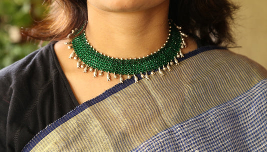 Green Net Chokar with Matsya Ghunghru Charms