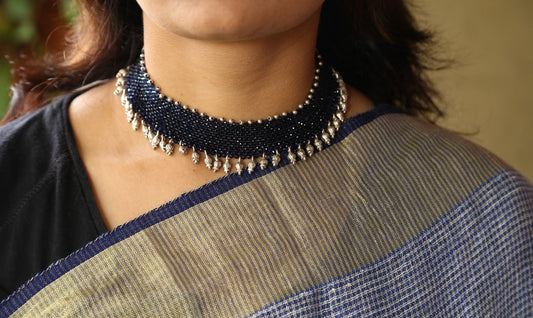 Sapphire Blue Net Chokar & Floral Motifs