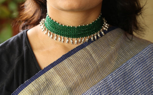 Green Net Chokar with Matsya Charms
