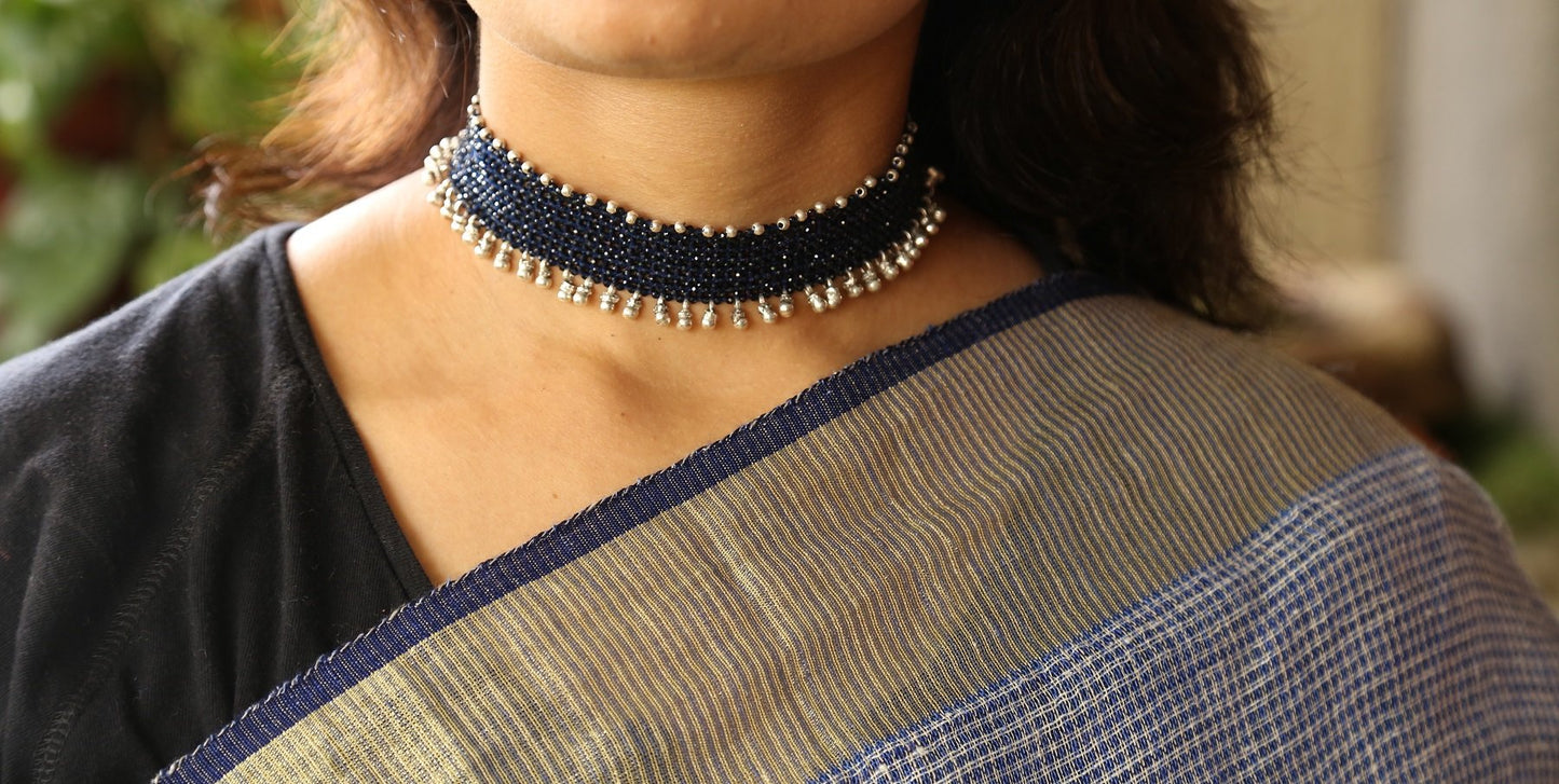Sapphire Blue Net Chokar with ghunghru