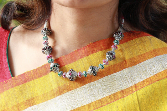 Antique Silver Kundan Ball Mala