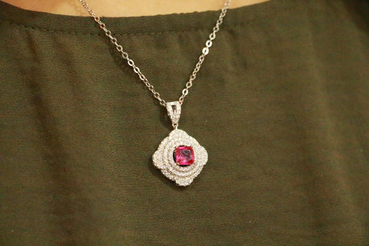 Pink & White Diamond Pendant Set