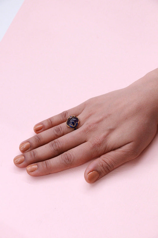 Amethyst Floral Gold Polish Ring