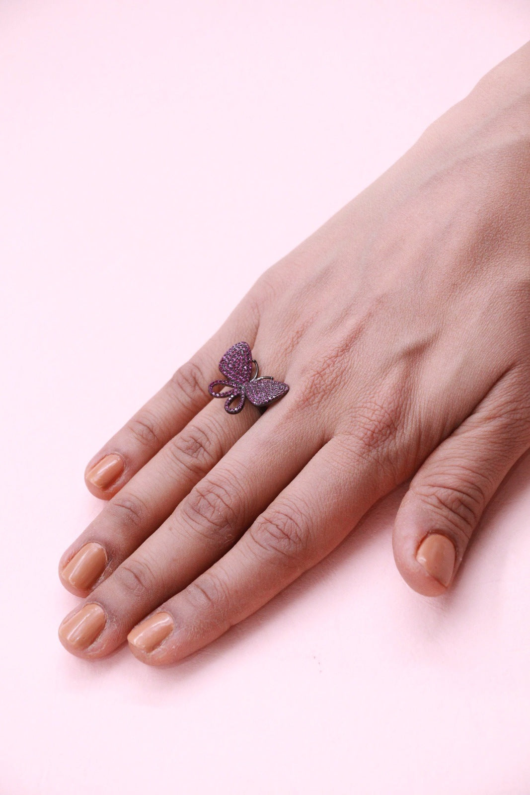 Butterfly Pink CZ Silver Ring