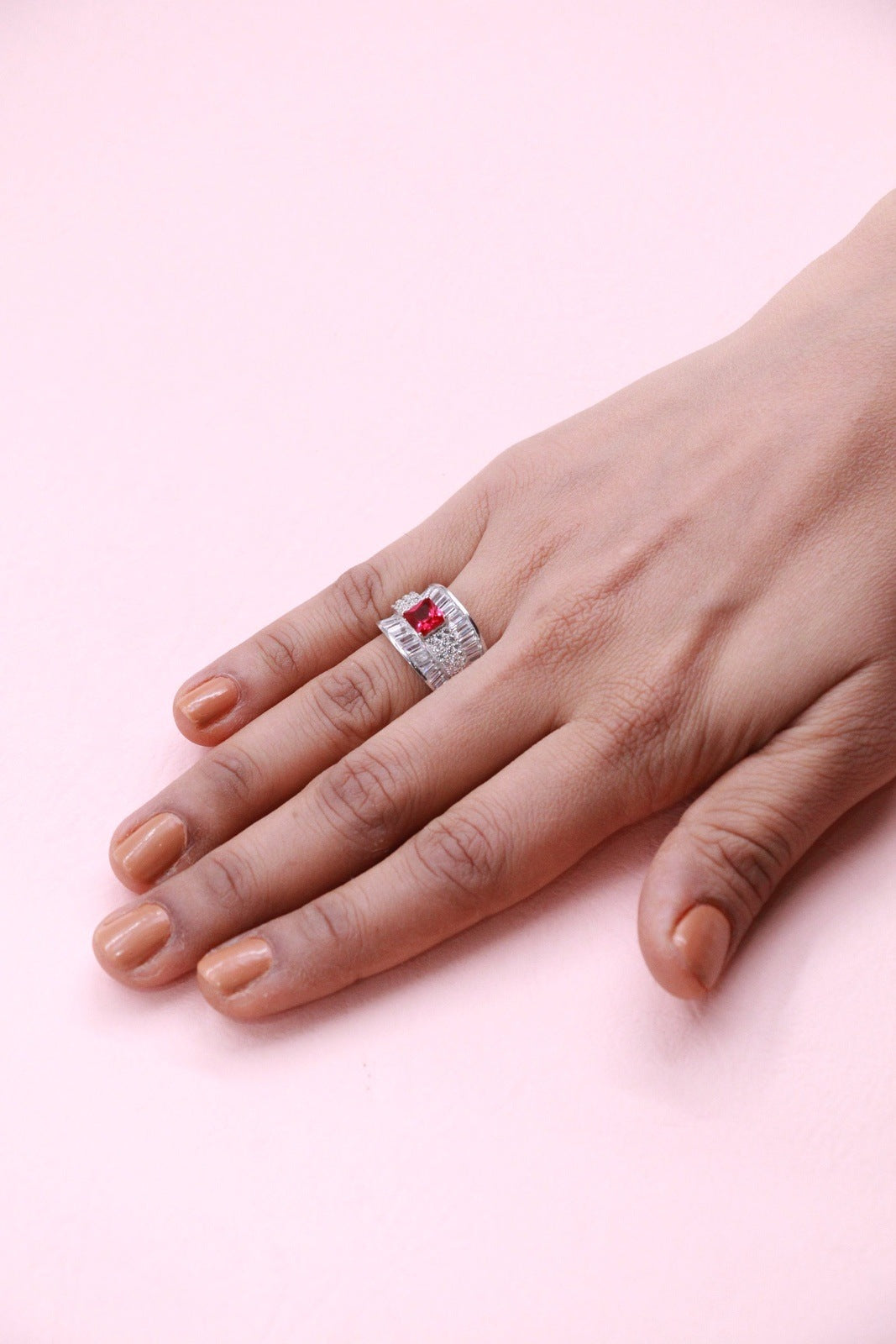 Red Christmas Cocktail CZ Ring