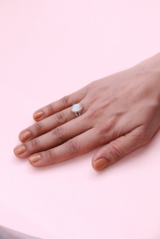 Oval Moon Silver Ring
