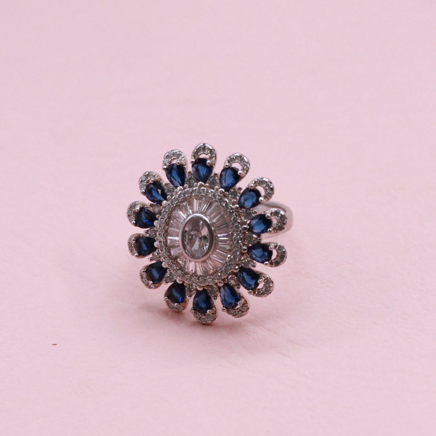 Sapphire Flower Blossing Silver Ring